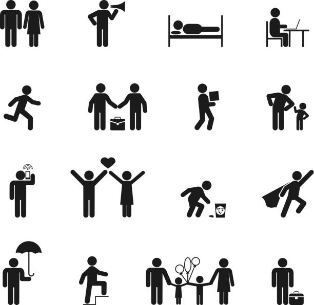 Vector People Icons Vector People Icons black silhouette on white background people working together clip art stock illustrations