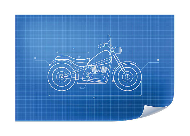 istock Technical Illustration with motorbike drawing on the blueprint 485917368