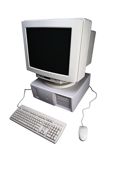 istock Old Desktop computer with monitor, keyboard and mouse 485920971