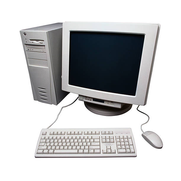 istock Old Desktop computer with monitor, keyboard and mouse 485920983