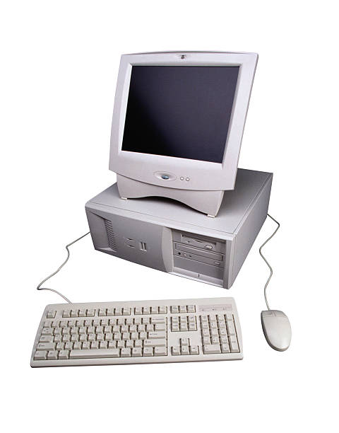 istock Old Desktop computer with monitor, keyboard and mouse 485920985