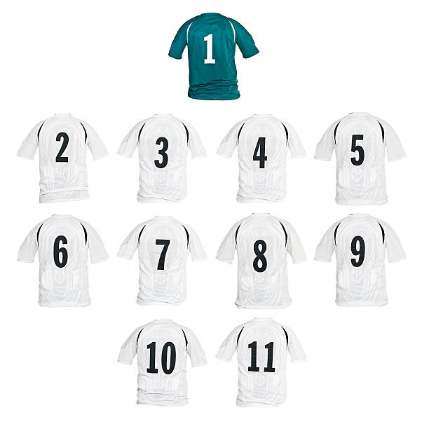 Football shirts formed as a team Football shirts formed as a team isolated on white background 9 stock pictures, royalty-free photos & images