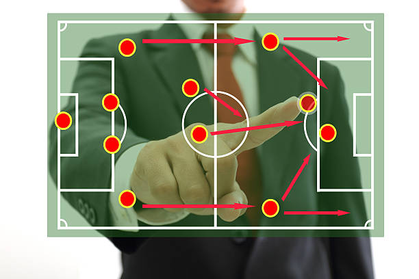 istock soccer manager pointing to strategy tactical board 485922909