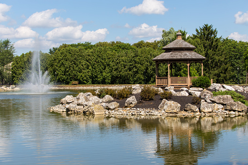 Gazebo at a pond in a public park near Lancaster, PA.