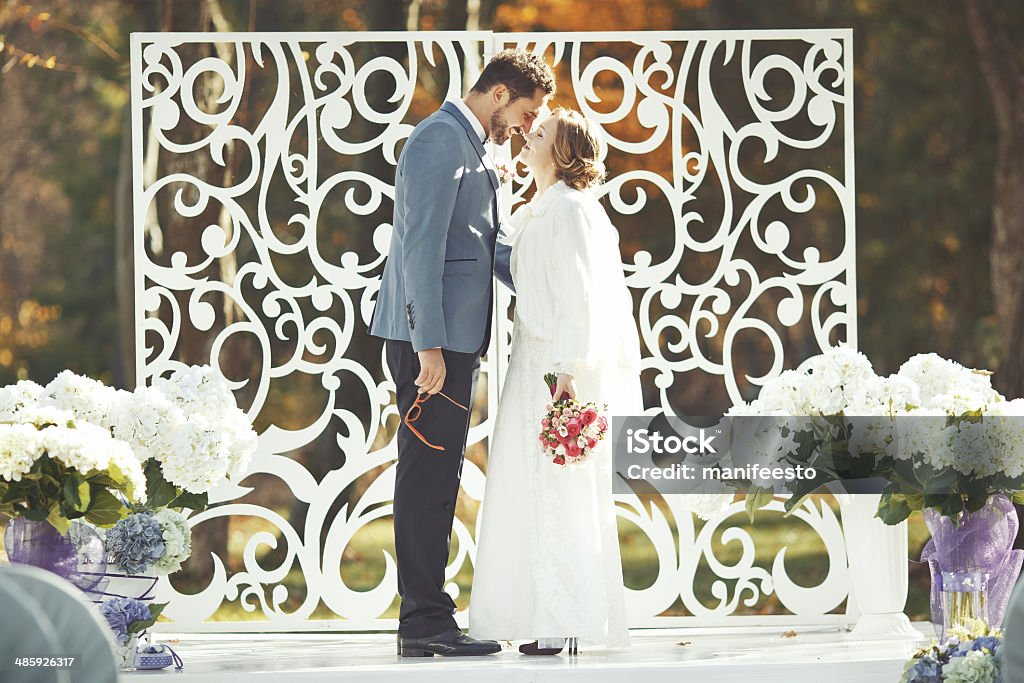 Groom and bride on wedding day. I love you always and forever. Happy newlywed couple together. Groom and bride on wedding day. Adult Stock Photo
