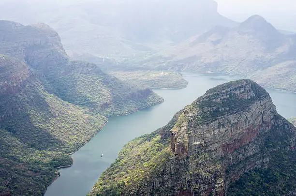 View over the hazy Blyde River Canyon, Mpumalanga province, South Africa