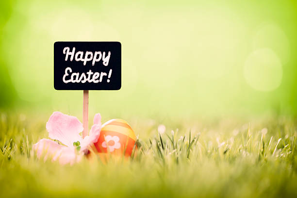 istock Easter Greetings - Egg Green Grass Defocused Bokeh Backgrounds 485927165