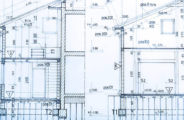 Architecture rolls architectural plans project architect blueprints real estate concept stock photo