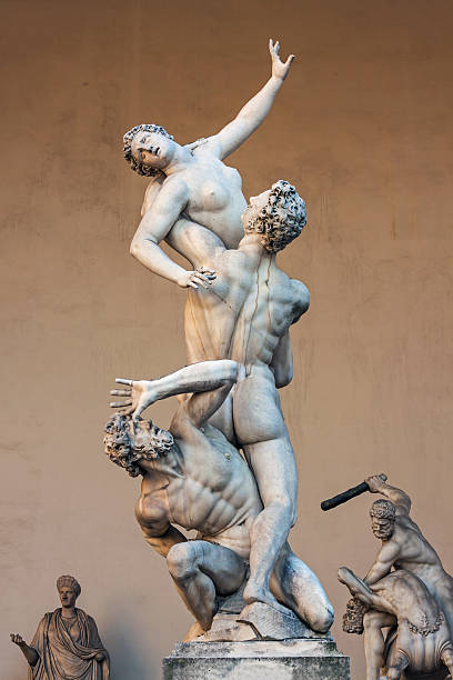 Piazza della Signoria, sculpture Rape of the Sabines Piazza della Signoria, Loggia dei Lanzi, sculpture Rape of the Sabines by Giambologna animal body photos stock pictures, royalty-free photos & images