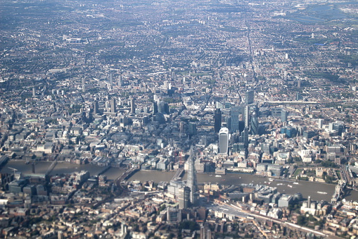 Aerial view of london featuring The Shard and a number of other famous landmarks