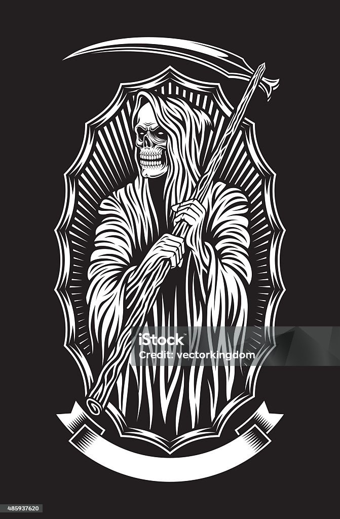 Grim Reaper Vector Art fully editable vector illustration of grim reaper on black background, image suitable for tattoo or graphic t-shirt Grim Reaper stock vector