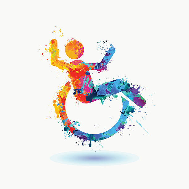Bright  icon of happy disabled people life-asserting watercolor sign. Vector disabled adult stock illustrations