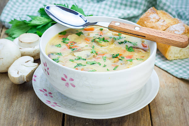 istock Homemade mushroom soup with chicken 485942476