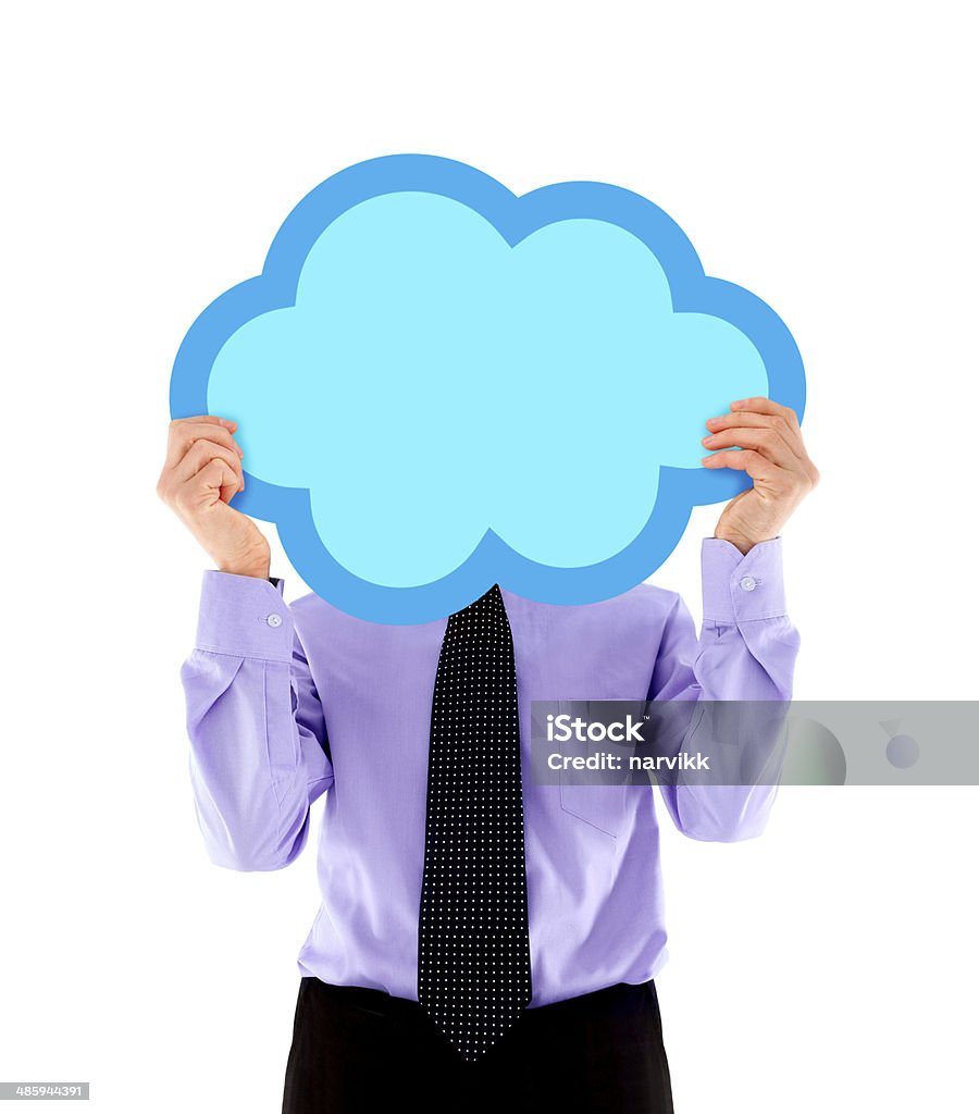 Uomo che tiene un simbolo di cloud computing - Foto stock royalty-free di Abbigliamento casual