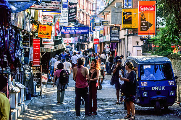 Kathmandu, Central, Nepal, Thamel District. Kathmandu, Central, Nepal – October 15, 2006: Thamel District in Kathmandu, a busy area of guesthouses, restaurants, internet cafes and shops catering to visitors and locals. thamel stock pictures, royalty-free photos & images