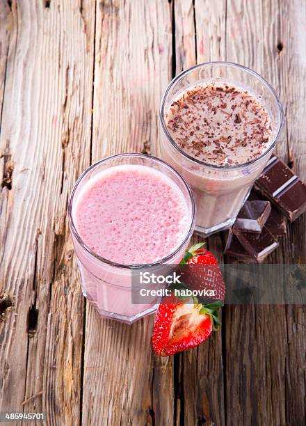 Fresh Milk Shake On Wood Stock Photo - Download Image Now - Antioxidant, Berry Fruit, Breakfast