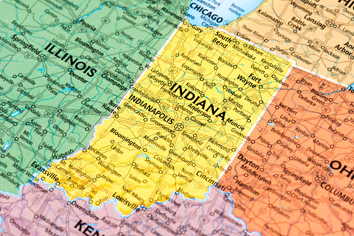 Map of Indiana State. Selective focus. 
