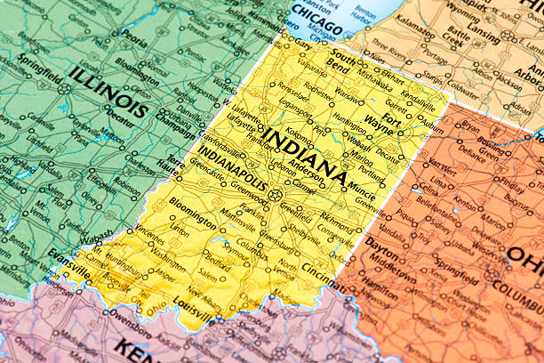 Indiana Map of Indiana State. Selective focus.  indiana photos stock pictures, royalty-free photos & images