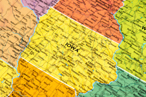 Iowa State (USA) Map on Digital Hi tech Technology Background