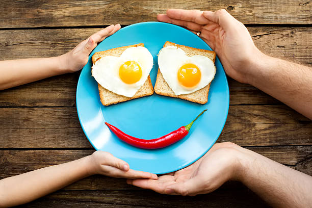 Funny fried eggs for the brakfast stock photo