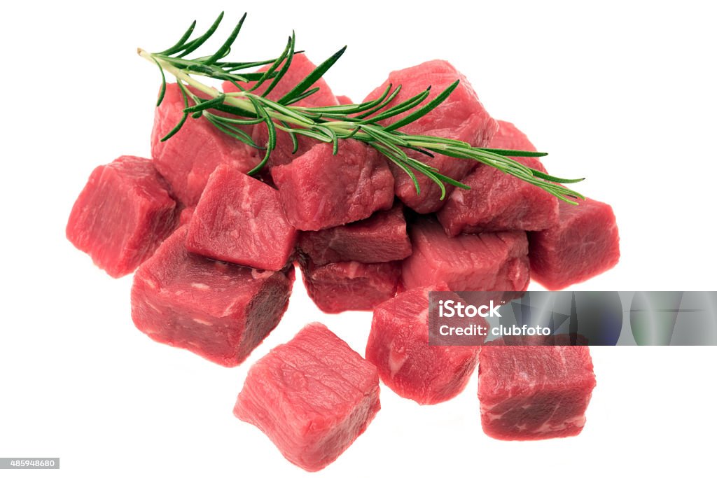 Diced beef Diced beef steak - studio shot on a white background Meat Stock Photo