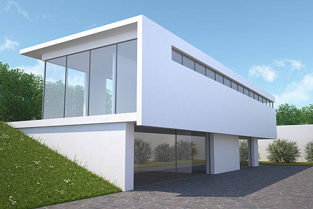 istock Modern house with garden, exterior view. 485949059