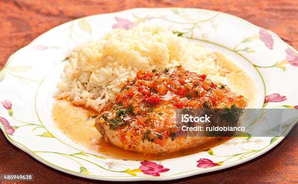 Tuna Fillet With Tomato Sauce Stock Photo - Download Image Now - 2015, Accuracy, Blue