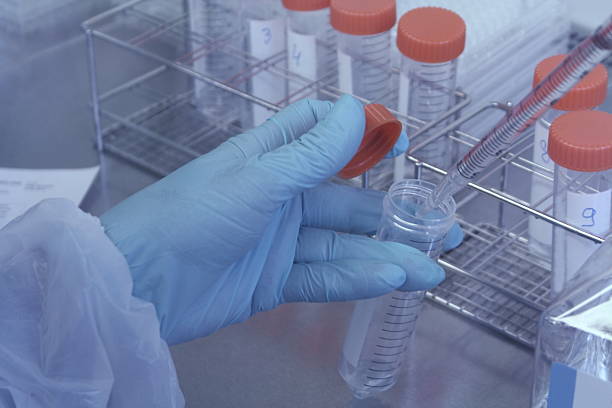istock Lab technician takes sample from tube for test 485950025