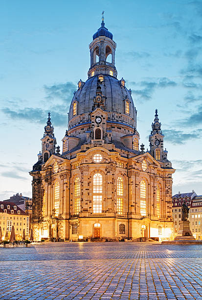 Dresden, Germany - July 24, 2018: View of the Frauenkirche in Dresden on the Neumarkt on a sunny summer day.