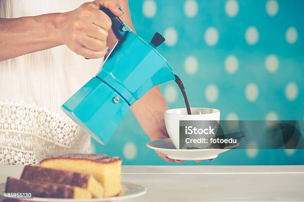 Woman Serving Coffee Stock Photo - Download Image Now - 2015, Adult, Assistance