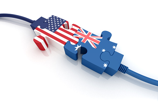 USA and Australia. Digitally Generated Image isolated on white background