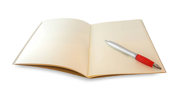 istock Brown notebook opened and eye glasses hipster look isolated 485962432