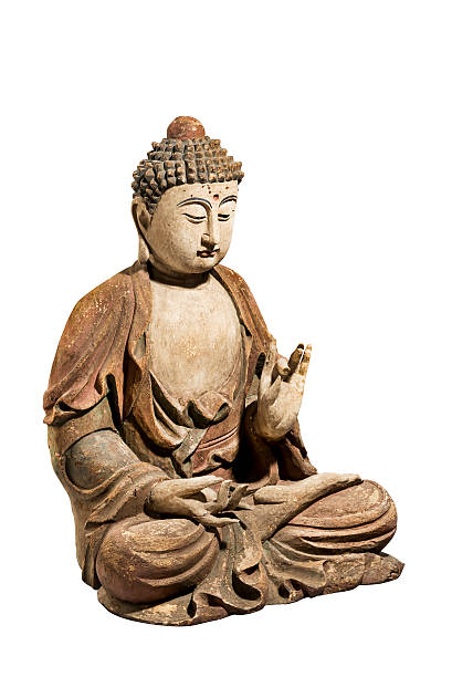 istock Buddha old antique carved and painted isolated with clip path 485962882