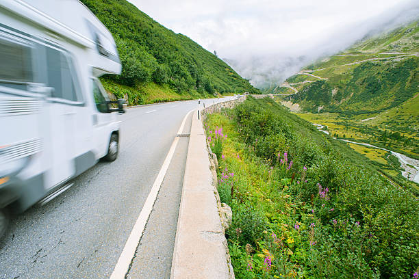 Camper Van Driving in Swiss Alps