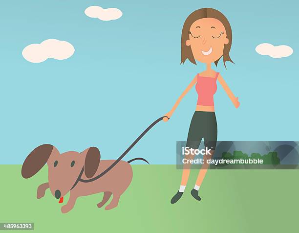 Vetores de Mulher Tirando Seu Cão Para Passear e mais imagens de Adulto - Adulto, Andar, Animal de estimação