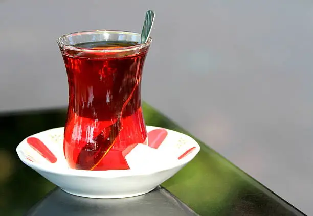 Turkish tea with traditional teaglass, close up image