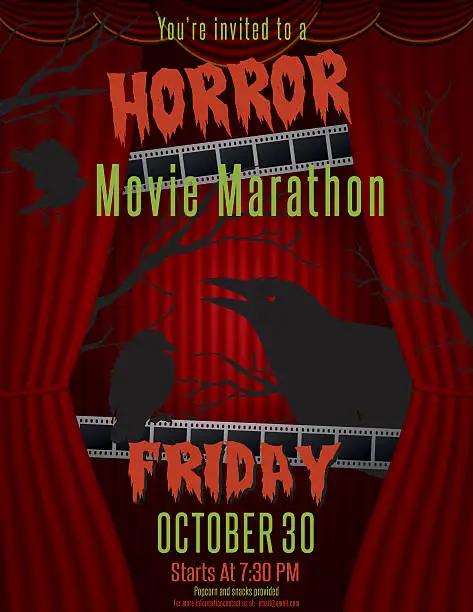 Vector illustration of Horror Movie Marathon Party Invitation Template