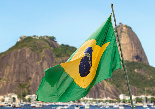 Brazilian waving flag in Rio de Janeiro, Brazil