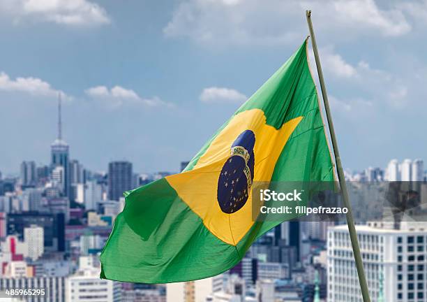 Brazilian Waving Flag In Sao Paulo Brazil Stock Photo - Download Image Now - Brazilian Flag, São Paulo, São Paulo State