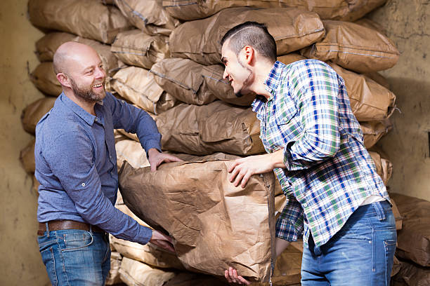 istock Workers carrying bags of cement 485965392