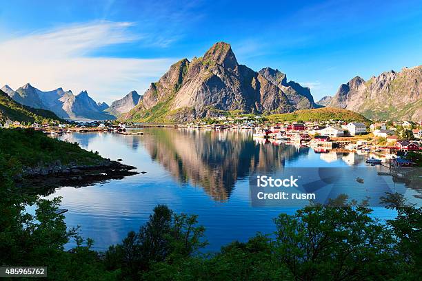 Reine Picturesque Norwegian Fishing Village In Lofoten Islands Stock Photo - Download Image Now