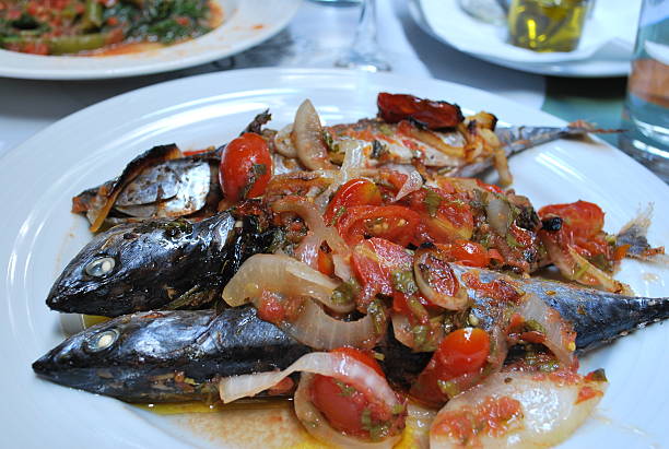 istock Greek Cuisine: Anchovies with grilled tomato. 485966417