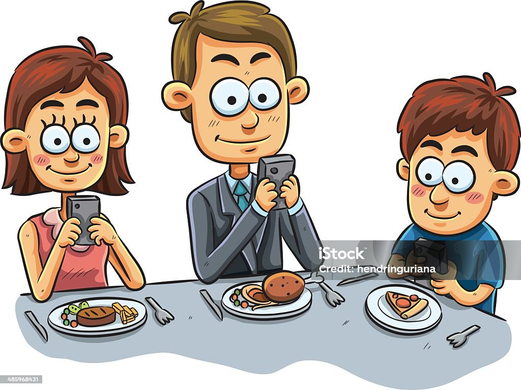 Family Dinner cartoon illustration of ignorant family dinner Food stock vector