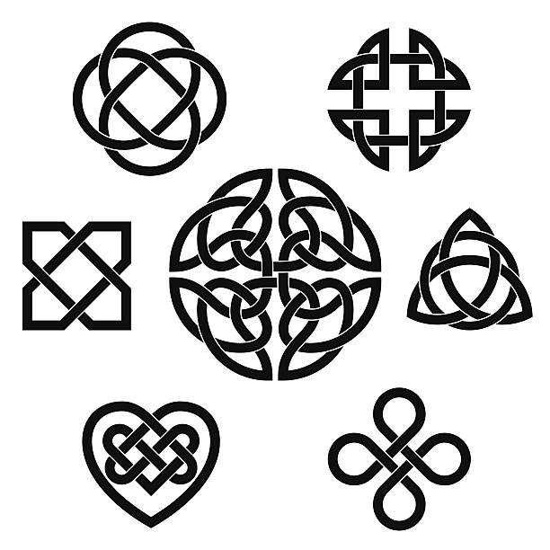 다양한 셀틱 매듭 - tied knot celtic culture cross shape cross stock illustrations