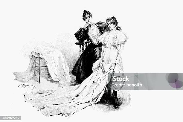 Daughter Trying On Dresses Stock Illustration - Download Image Now - 19th Century Style, Adult, Antique