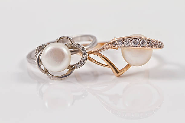 istock Elegant gold and silver ring with pearls 485969322