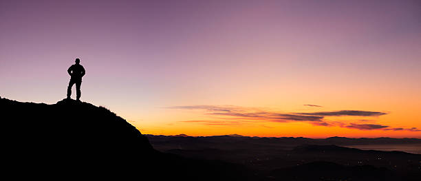istock Man playing sports in the mountains at sunset. 485969426