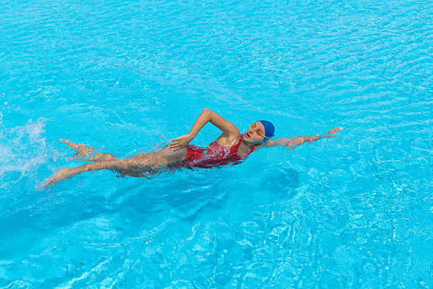 istock Woman swims freestyle in the pool 485969679