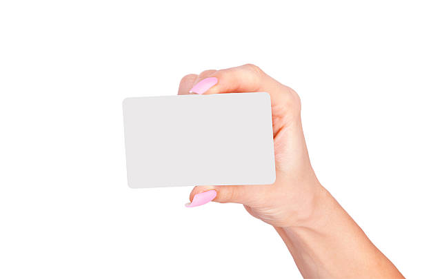 istock Female hand with a blank card. 485970030