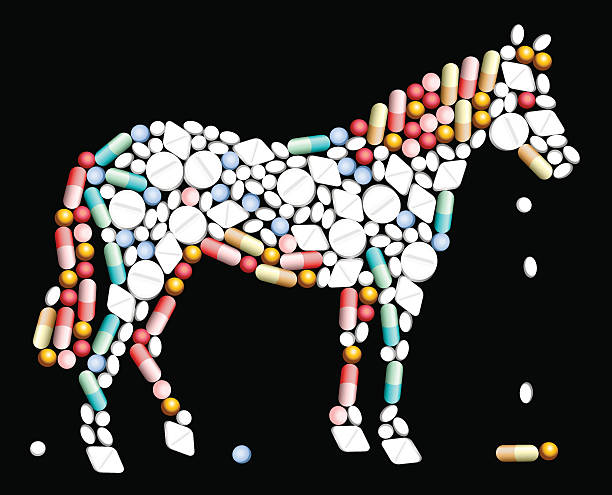 Tablets Pills Horse Tablets, pills and capsules, that shape the silhouette of a horse. medicate stock illustrations